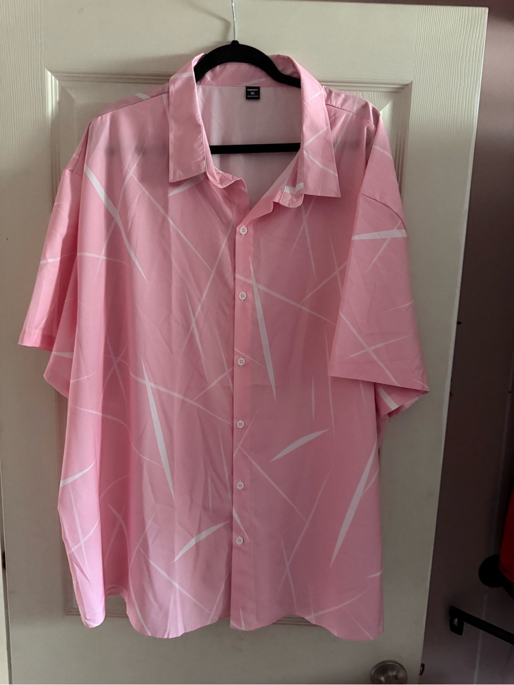 SHEIN Pink Short-Sleeve Button-Down Shirt with White Linear Print